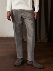 Textured Neutral Relaxed Tapered Nova Fides Italian Fabric Trousers With Wool - Image 1 of 1