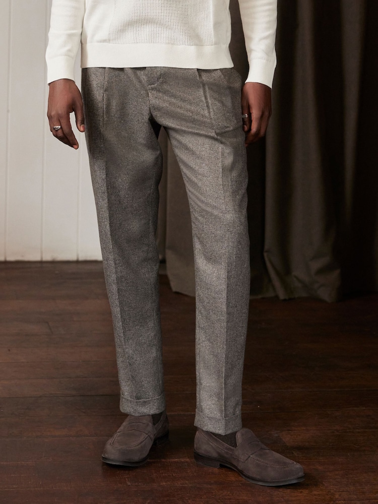 Textured Neutral Relaxed Tapered Nova Fides Italian Fabric Trousers With Wool - Image 1 of 1