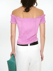 Mango Pink Frill Button Up Bardot Top - Image 3 of 6
