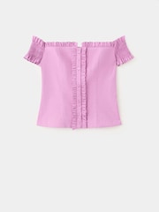 Mango Pink Frill Button Up Bardot Top - Image 4 of 6