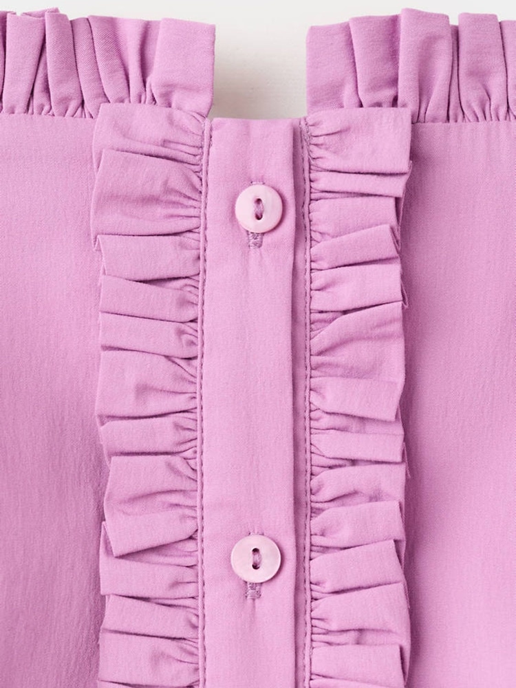 Mango Pink Frill Button Up Bardot Top - Image 6 of 6