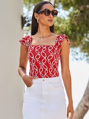 Sosandar Red Ruffle Sleeve Scoop Neck Vest - Image 1 of 5
