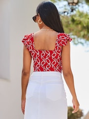 Sosandar Red Ruffle Sleeve Scoop Neck Vest - Image 2 of 5
