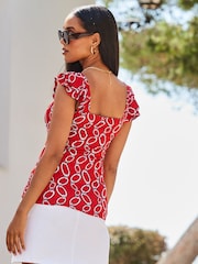 Sosandar Red Ruffle Sleeve Scoop Neck Vest - Image 3 of 5