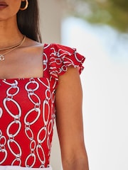 Sosandar Red Ruffle Sleeve Scoop Neck Vest - Image 5 of 5