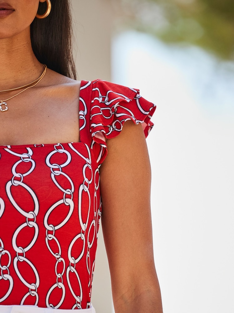 Sosandar Red Ruffle Sleeve Scoop Neck Vest - Image 5 of 5