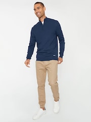 Threadbare Blue Funnel Neck Quarter Zip Knitted Jumper - Image 3 of 4