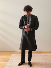 Black Mens Long Length Kurta - Image 2 of 8