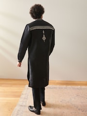 Black Mens Long Length Kurta - Image 4 of 8