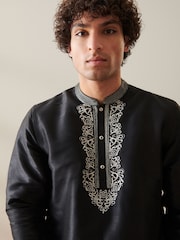Black Mens Long Length Kurta - Image 5 of 8