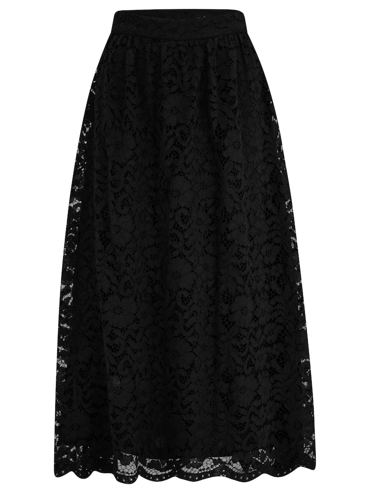 Pour Moi Black Sandie Corded Lace Midi Skirt - Image 4 of 4