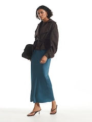 River Island Blue Satin Maxi Skirt - Image 1 of 4