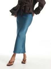 River Island Blue Satin Maxi Skirt - Image 3 of 4