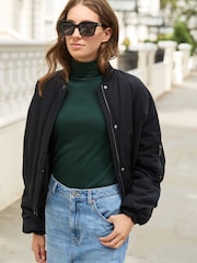 Forest Green Long Sleeve Ribbed Roll Neck Top - Image 1 of 7