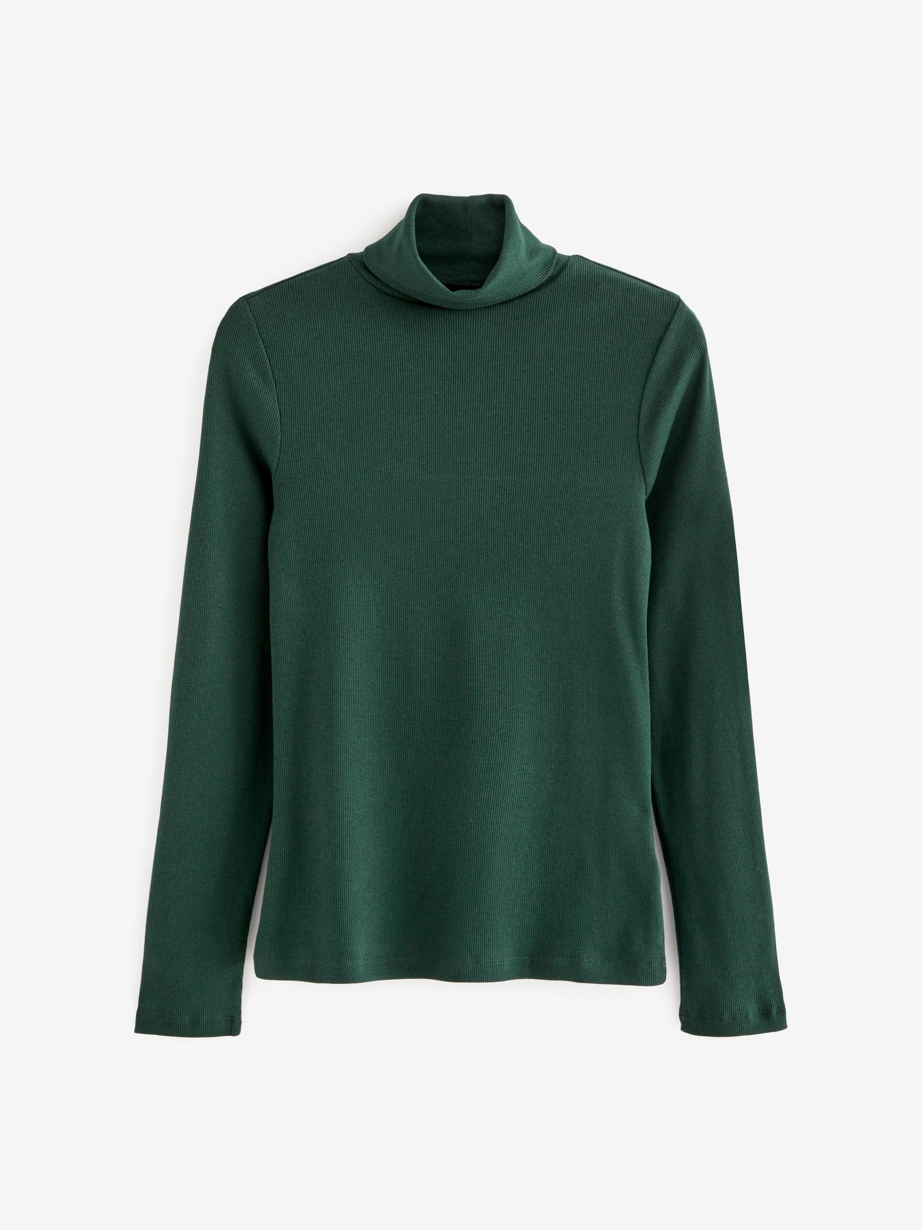 Buy Forest Green Long Sleeve Ribbed Roll Neck Top from Next Luxembourg