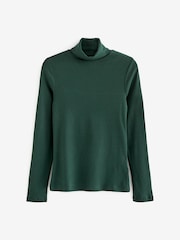Forest Green Long Sleeve Ribbed Roll Neck Top - Image 6 of 7