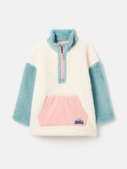 Joules Girls' Always Cosy Cream/Blue Half Zip Borg Fleece - Image 2 of 7