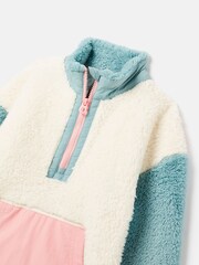 Joules Girls' Always Cosy Cream/Blue Half Zip Borg Fleece - Image 5 of 7