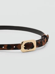 Mango Brown Leopard Slim Gold Buckle Leather Belt - Image 2 of 4