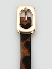 Mango Brown Leopard Slim Gold Buckle Leather Belt - Image 3 of 4