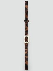 Mango Brown Leopard Slim Gold Buckle Leather Belt - Image 4 of 4