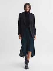 Reiss Teal Inga Satin High Rise Midi Skirt - Image 1 of 6