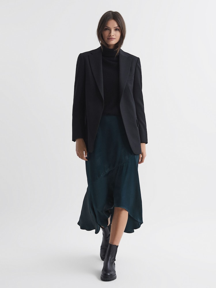 Reiss Teal Inga Satin High Rise Midi Skirt - Image 1 of 6