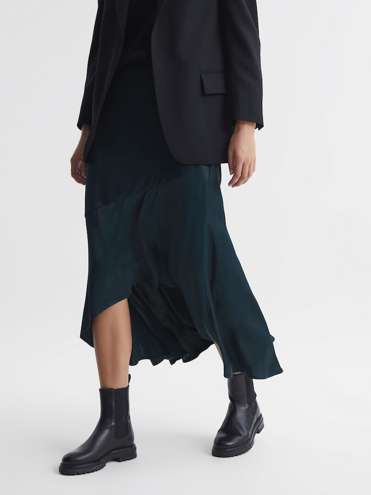 Reiss Inga Midirock aus Satin mit hohem Bund - Bild 6 von 6 Reiss Inga Midirock aus Satin mit hohem Bund - Bild 6 von 6