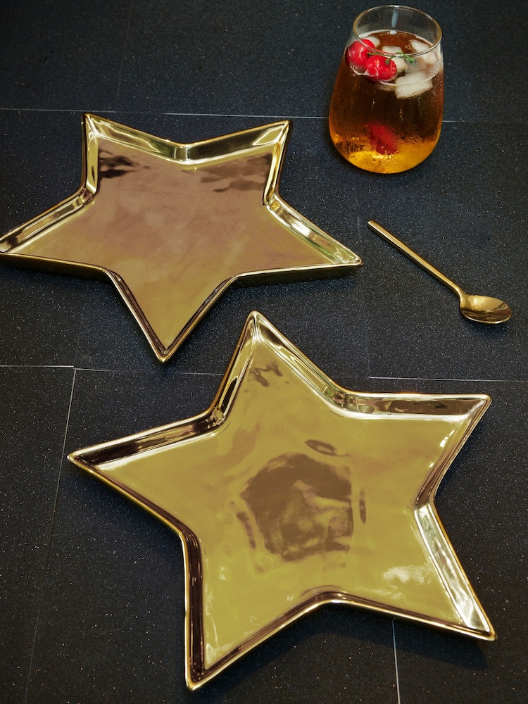 Rockett St George Set of 2 Gold Star Side Plates - Image 1 of 3
