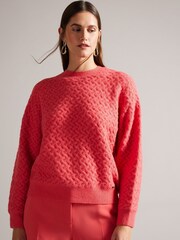 Ted Baker Pink Easy Fit Morlea Horizontal Cable Sweater - Image 1 of 6