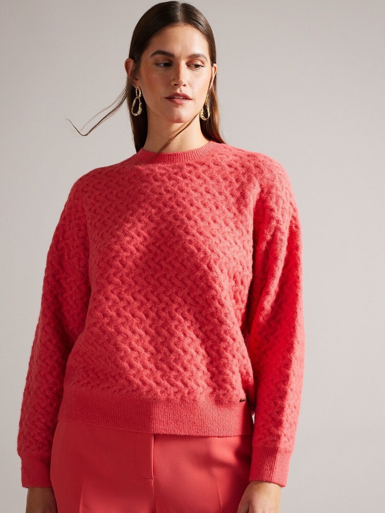 Ted Baker Pink Easy Fit Morlea Horizontal Cable Sweater - Image 1 of 6