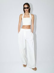 Mango White Pleat Detail Balloon Trousers - Image 1 of 6