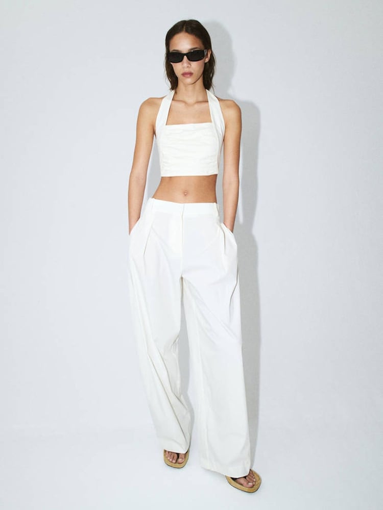 Mango White Pleat Detail Balloon Trousers - Image 1 of 6