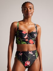 Ted Baker Black Printed Lusiye Longline Bikini Top - Image 1 of 6