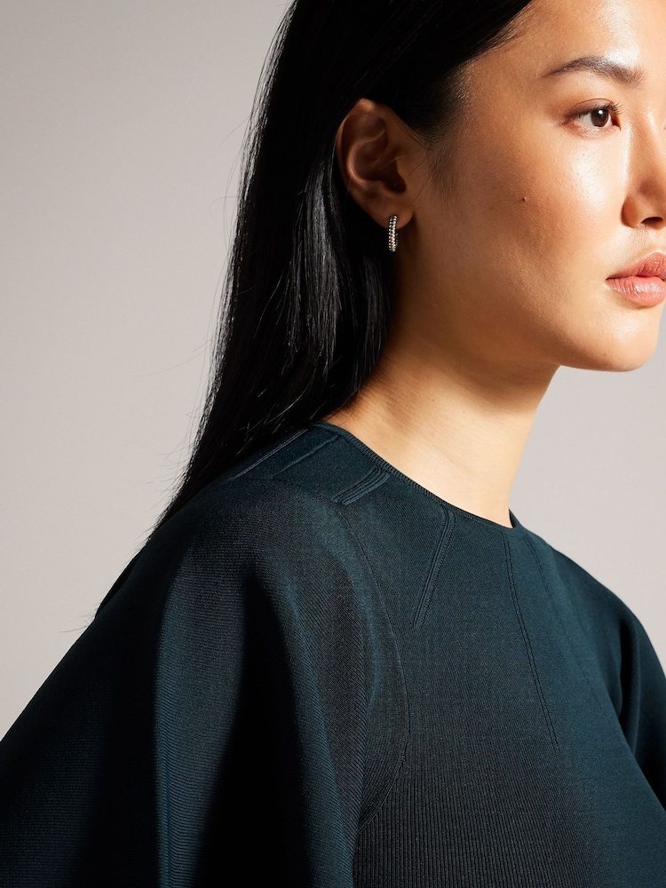 Ted Baker Green Lounia Fluted Sleeve Knitted Bodycon Midi Dress - Image 2 of 5