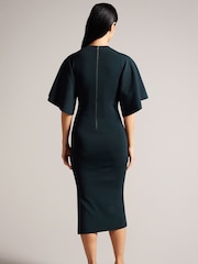 Ted Baker Green Lounia Fluted Sleeve Knitted Bodycon Midi Dress - Image 4 of 5