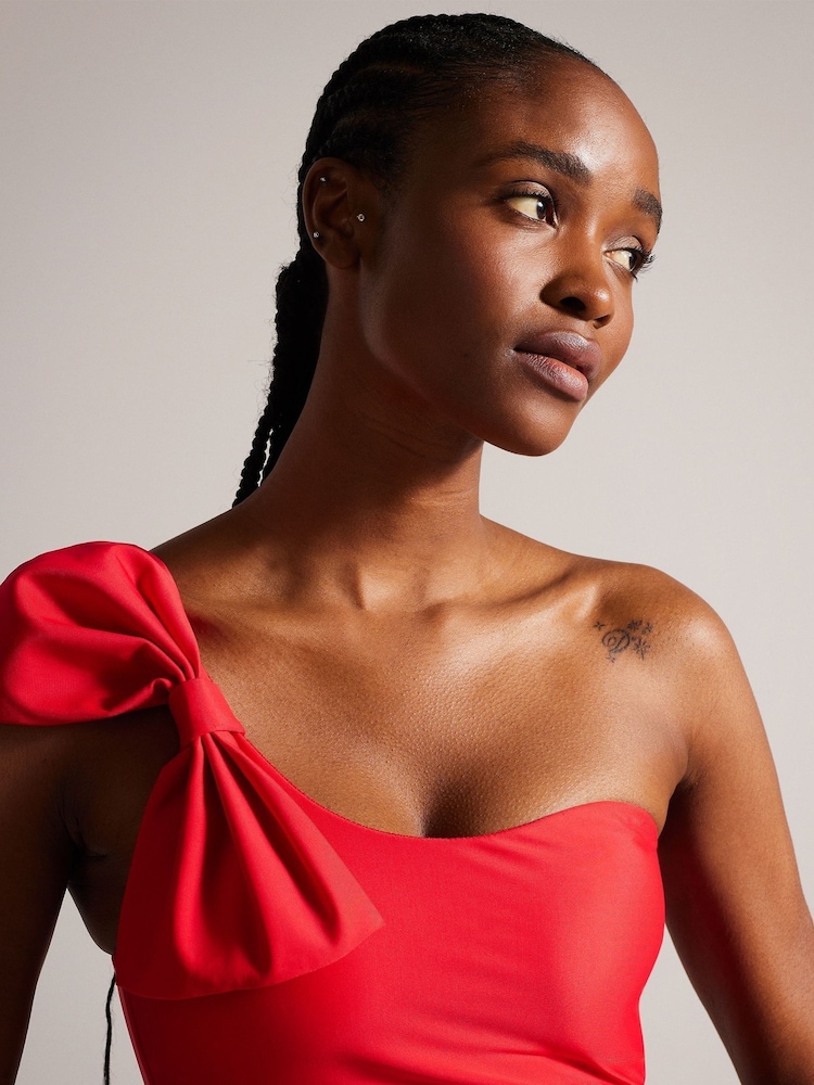 Ted Baker Red Liennaa One Shoulder Bow Bikini Top - Image 1 of 6