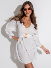 Weiß - Pour Moi Crinkle O Ring Woven Beach Cover-Up - Bild 2 von 4