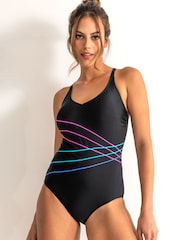 Pour Moi Black & Purple Energy Chlorine Swimsuit - Image 1 of 4