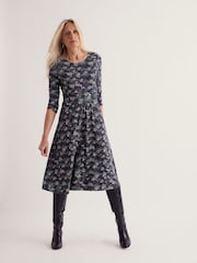 Seasalt Cornwall Purple Petite April 3/4 Sleeve Cotton Midi Dress - Image 1 of 3