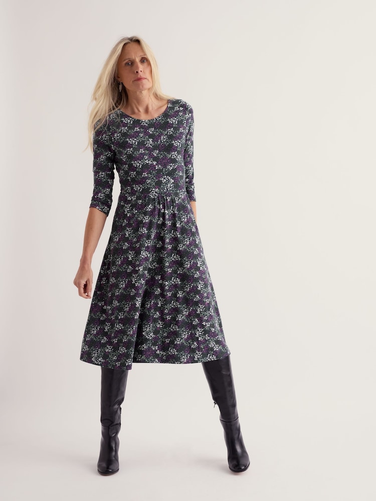Seasalt Cornwall Purple Petite April 3/4 Sleeve Cotton Midi Dress - Image 1 of 3