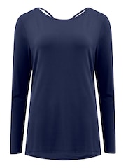 Pour Moi Blue Cross Back Jersey Yoga Top - Image 3 of 4