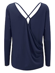 Pour Moi Blue Cross Back Jersey Yoga Top - Image 4 of 4