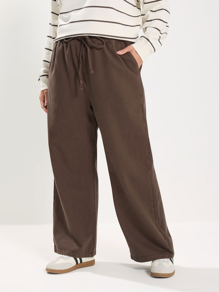 Yours Curve Brown Pull On Wide Leg Jeans - Image 1 of 4