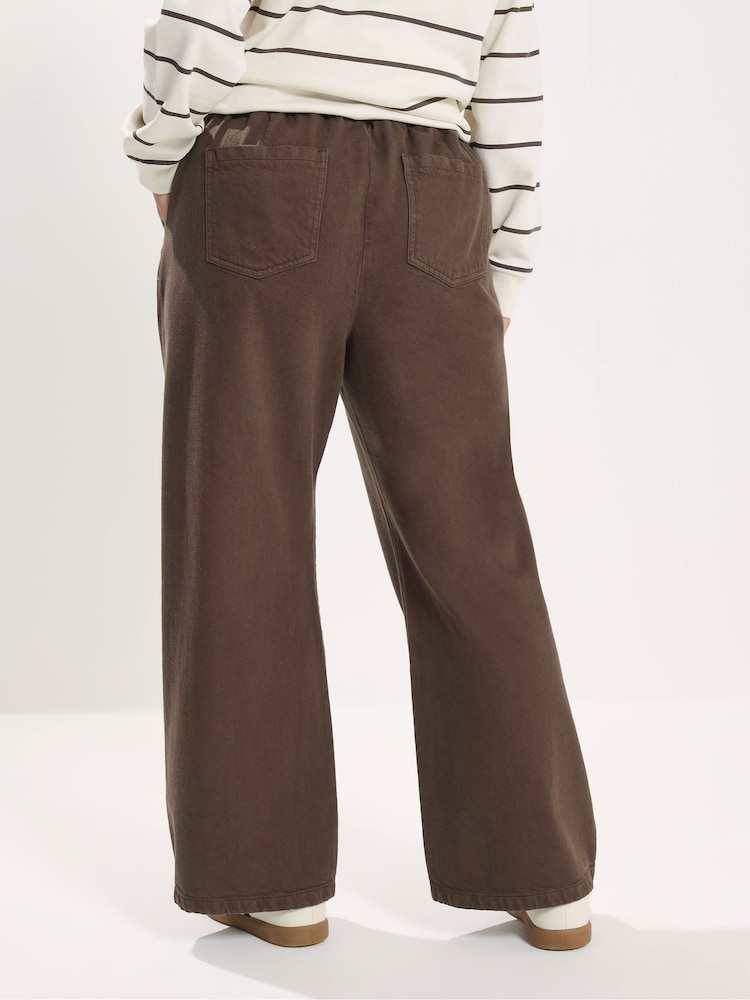 Yours Curve Brown Pull On Wide Leg Jeans - Image 2 of 4