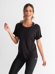 Pour Moi Black Energy Cross Short Sleeve Yoga T-Shirt - Image 1 of 4