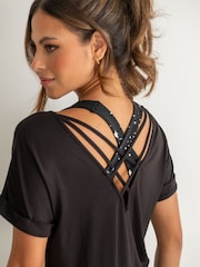 Pour Moi Black Energy Cross Short Sleeve Yoga T-Shirt - Image 2 of 4
