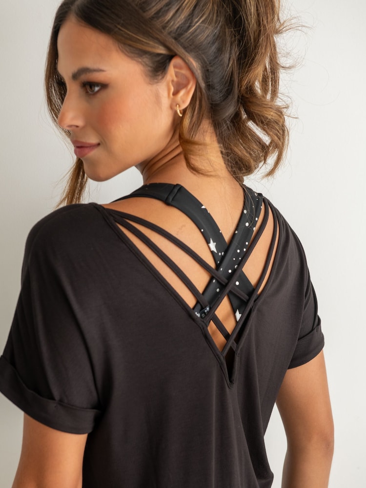 Pour Moi Black Energy Cross Short Sleeve Yoga T-Shirt - Image 2 of 4