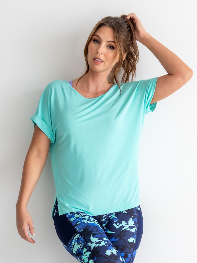 Pour Moi Blue Energy Cross Short Sleeve Yoga T-Shirt - Image 1 of 4