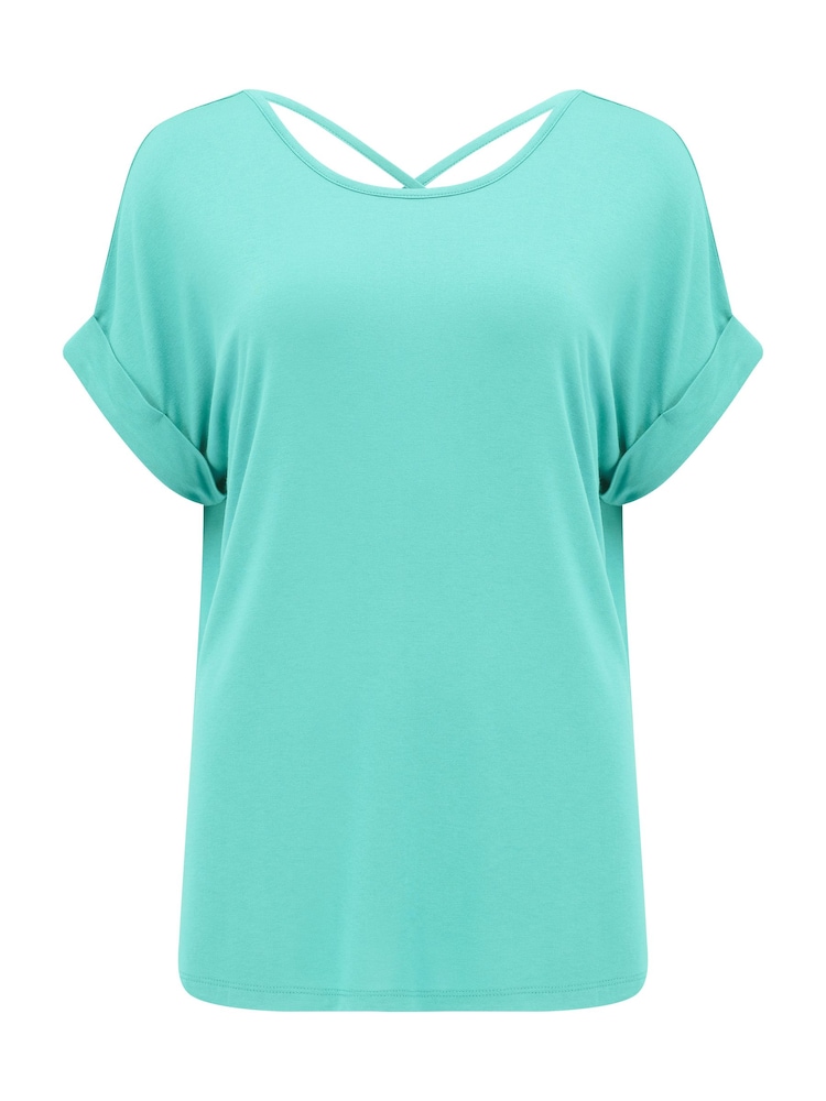 Pour Moi Blue Energy Cross Short Sleeve Yoga T-Shirt - Image 3 of 4